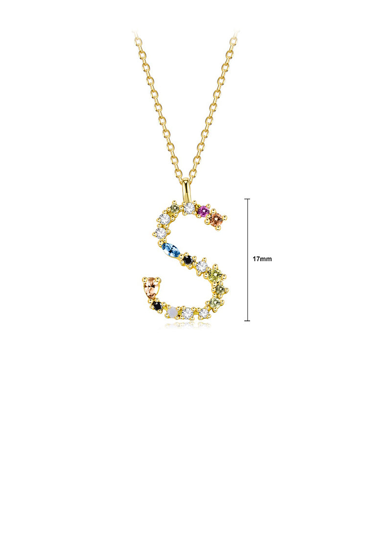 925 Sterling Silver Plated Gold Fashion Simple Color English Alphabet S Pendant with Cubic Zirconia and Necklace - Luxurious Look