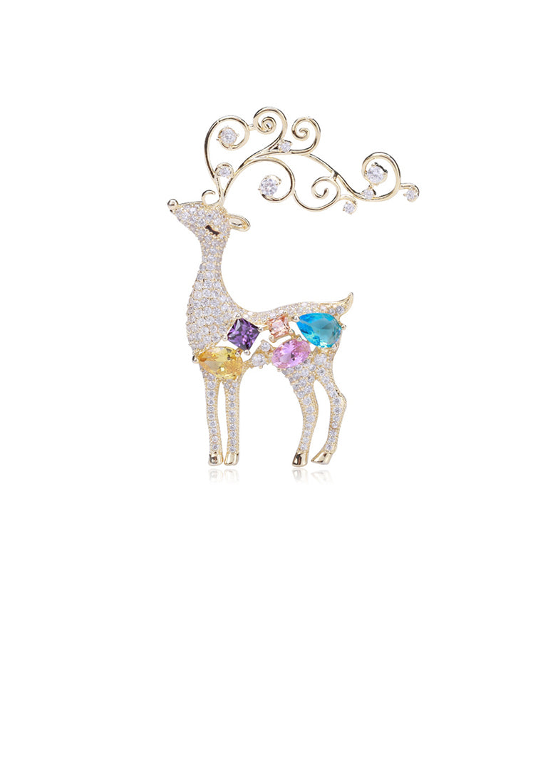 Brilliant Lovely Plated Gold Elk Brooch with Cubic Zirconia - Luxurious Look