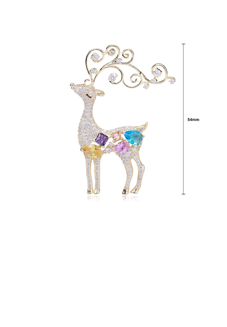 Brilliant Lovely Plated Gold Elk Brooch with Cubic Zirconia - Luxurious Look