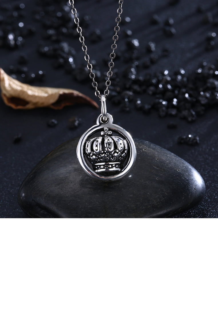 925 Sterling Silver Vintage Crown Pendant Necklace