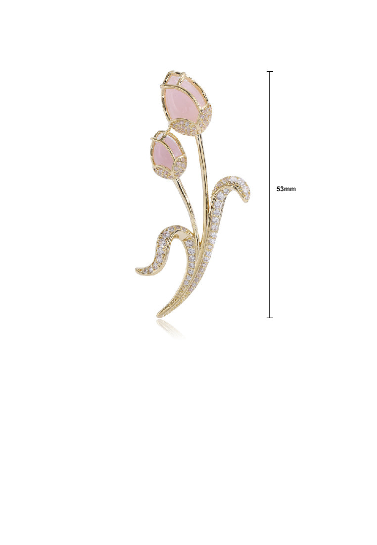 Fashion Elegant Plated Gold Tulip Imitation Opal Brooch with Cubic Zirconia - Luxurious Look