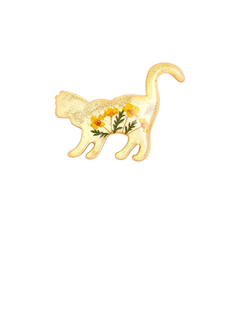 Fashion and Simple Plated Gold Flower Pattern Cat Brooch