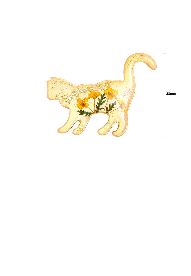 Fashion and Simple Plated Gold Flower Pattern Cat Brooch