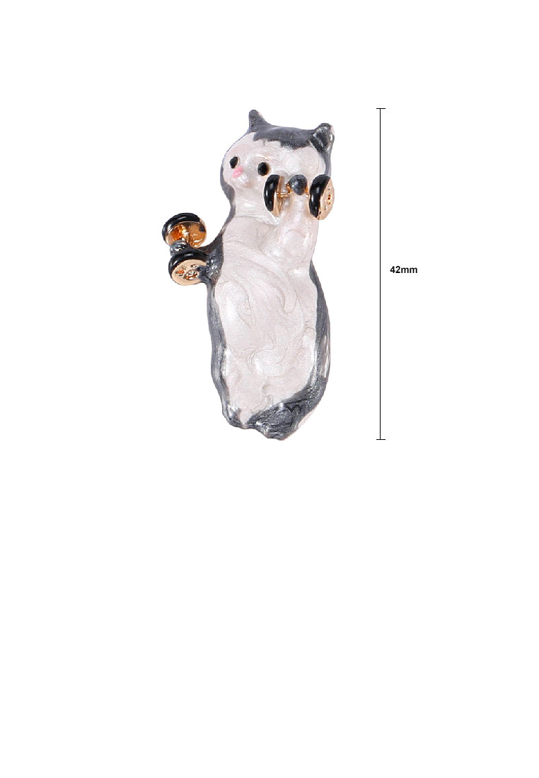 Simple and Cute Plated Gold Enamel Grey Dumbbell Cat Brooch