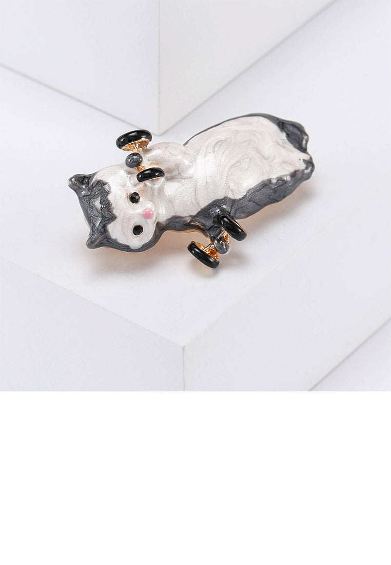 Simple and Cute Plated Gold Enamel Grey Dumbbell Cat Brooch