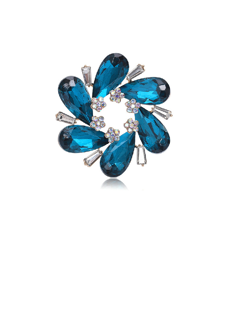 Fashion Elegant Blue Flower Brooch with Cubic Zirconia - Luxurious Look