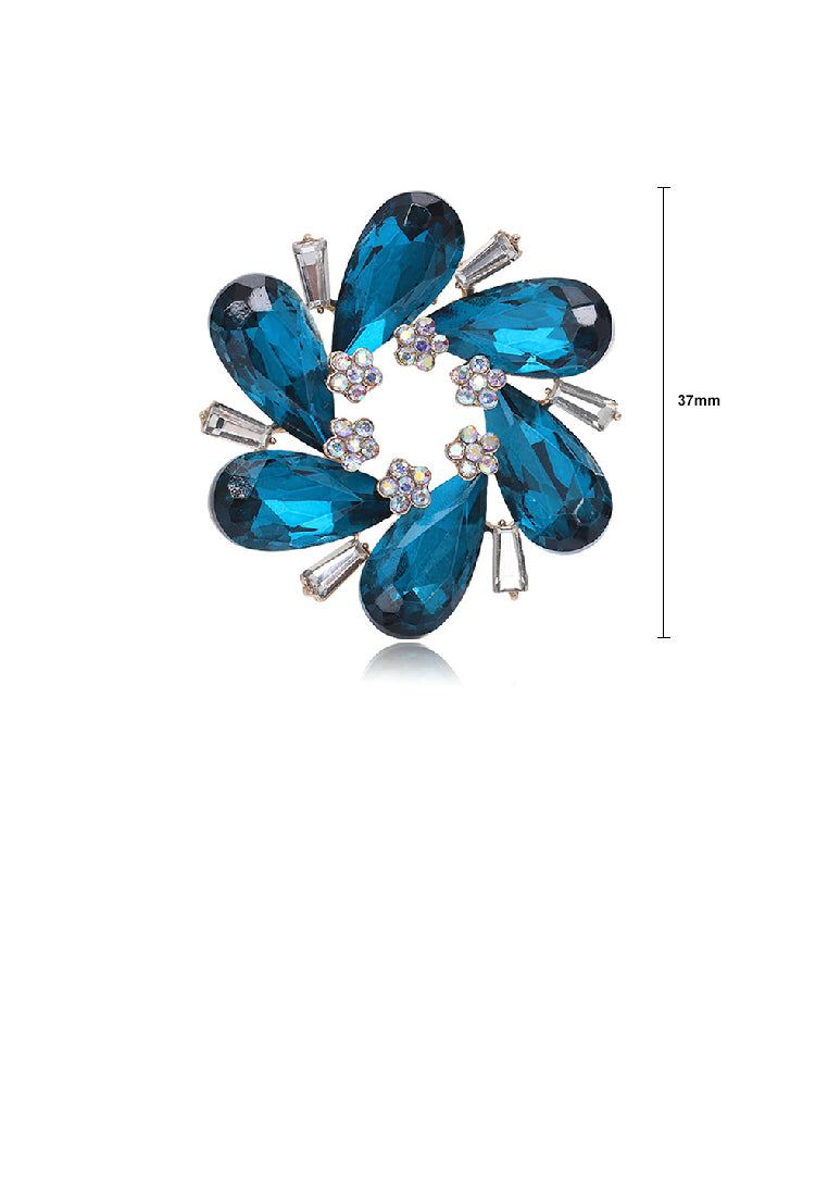 Fashion Elegant Blue Flower Brooch with Cubic Zirconia - Luxurious Look