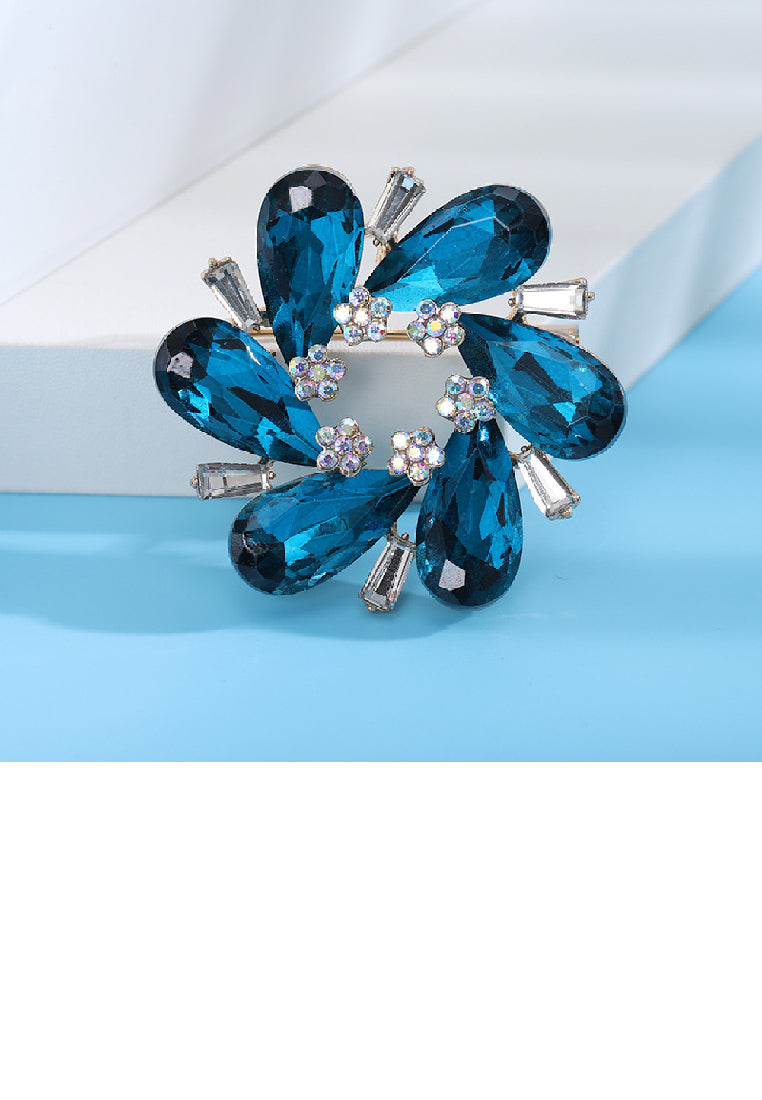 Fashion Elegant Blue Flower Brooch with Cubic Zirconia - Luxurious Look