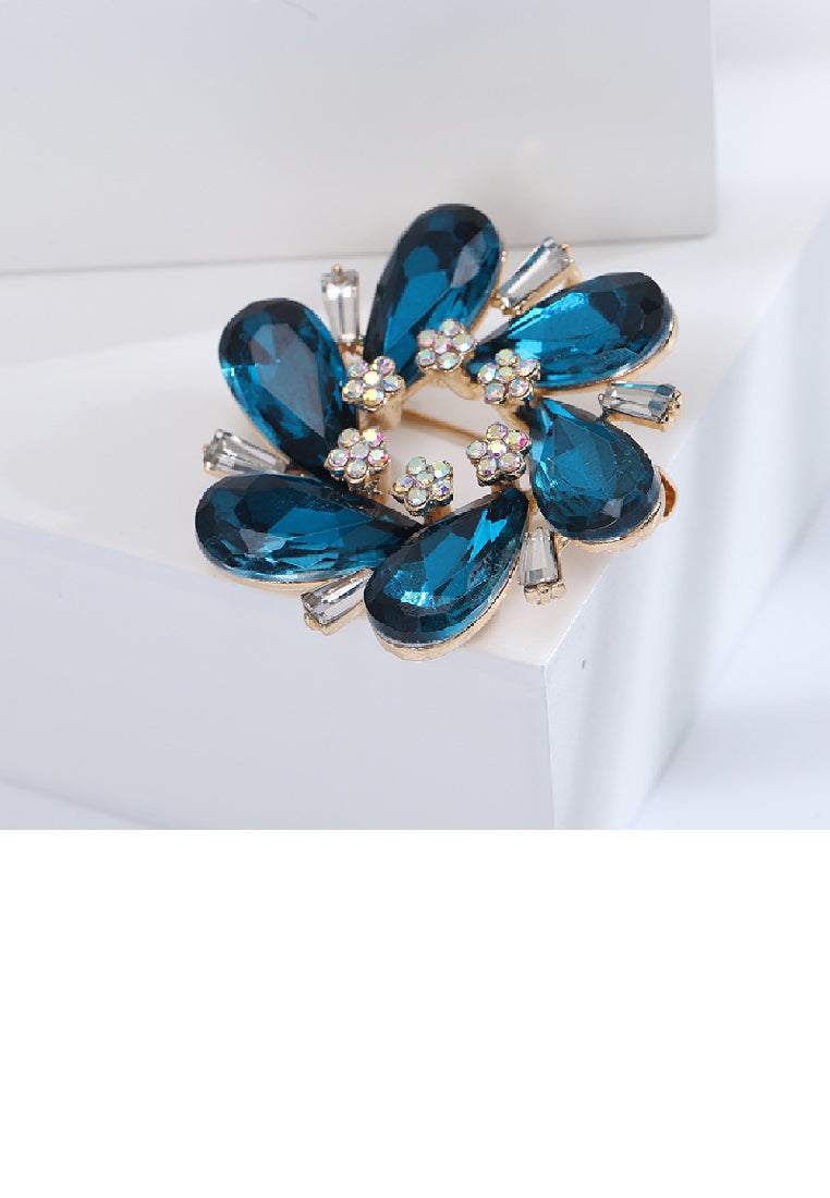 Fashion Elegant Blue Flower Brooch with Cubic Zirconia - Luxurious Look