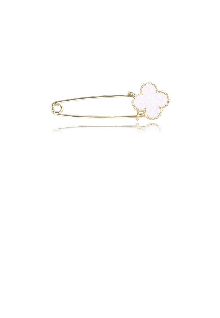 Simple Fashion Plated Gold Four-leafed Clover Paper Clip Brooch