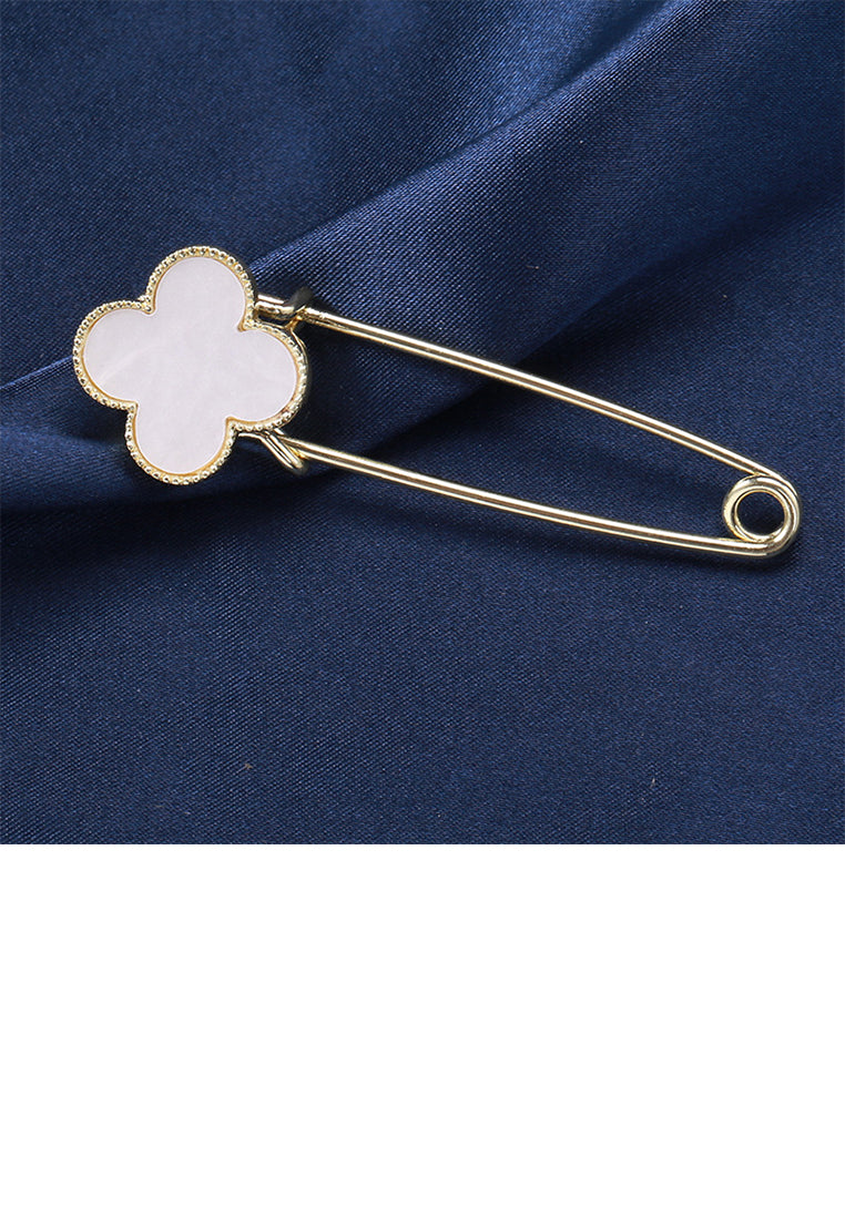 Simple Fashion Plated Gold Four-leafed Clover Paper Clip Brooch