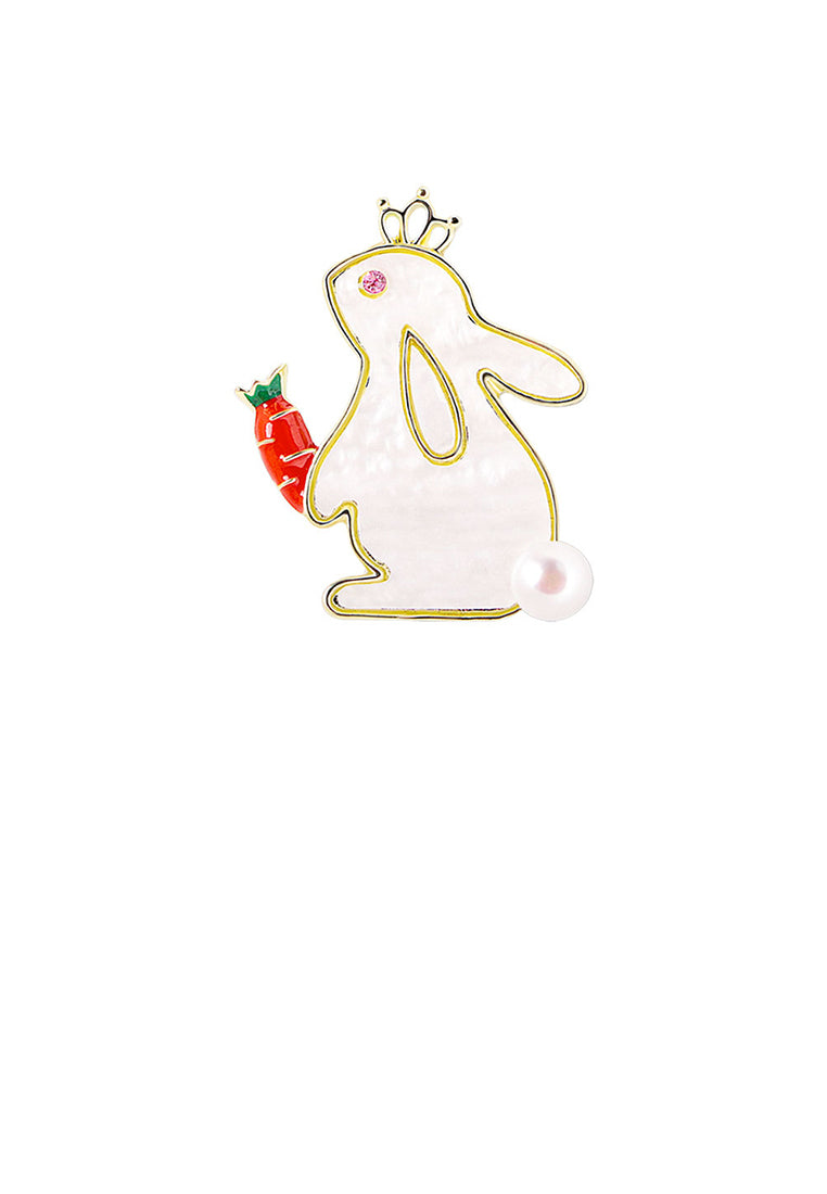 Simple and Cute Plated Gold Rabbit Shell Brooch with Imitation Pearls