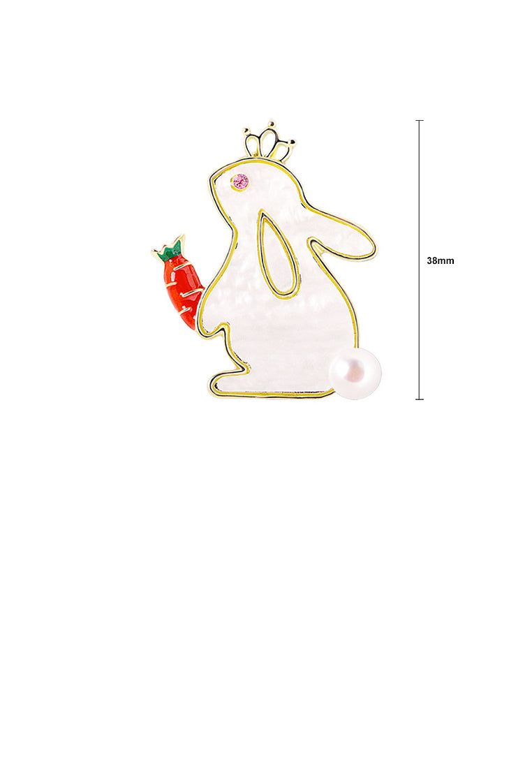 Simple and Cute Plated Gold Rabbit Shell Brooch with Imitation Pearls