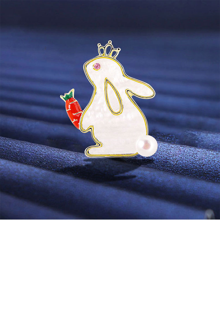 Simple and Cute Plated Gold Rabbit Shell Brooch with Imitation Pearls