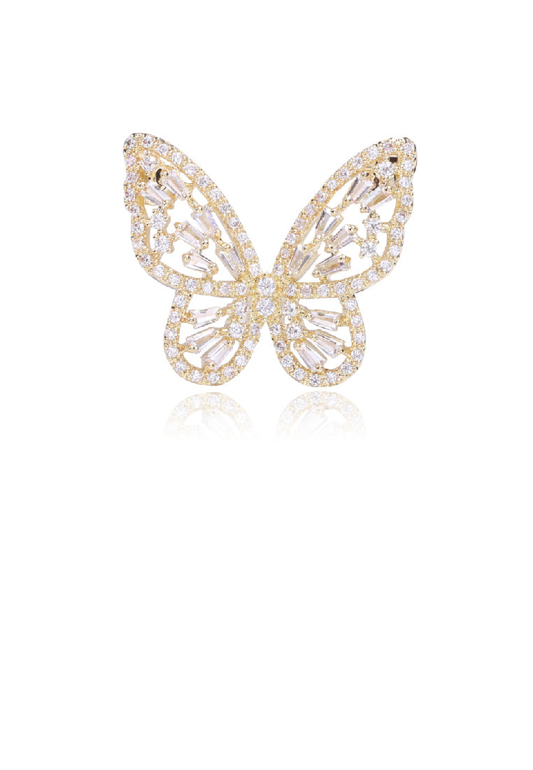 Fashion and Elegant Plated Gold Hollow Butterfly Brooch with Cubic Zirconia - Luxurious Look