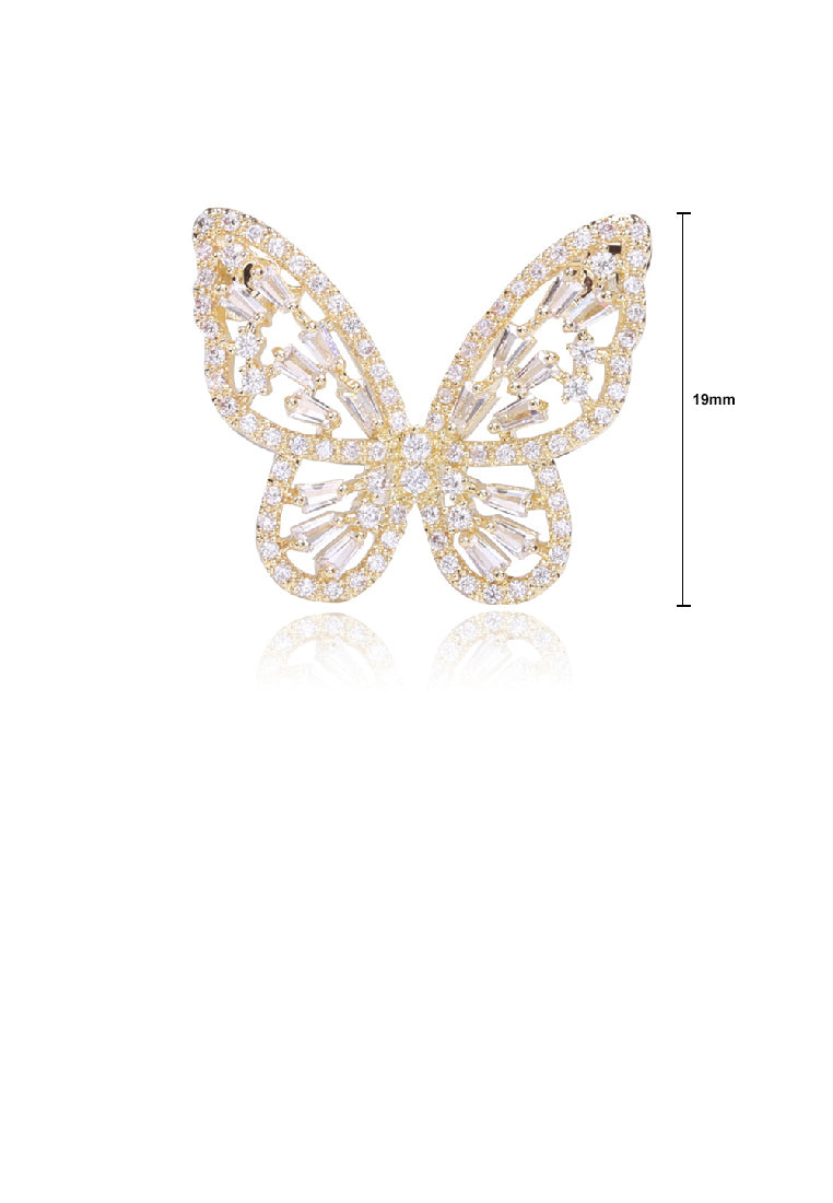 Fashion and Elegant Plated Gold Hollow Butterfly Brooch with Cubic Zirconia - Luxurious Look