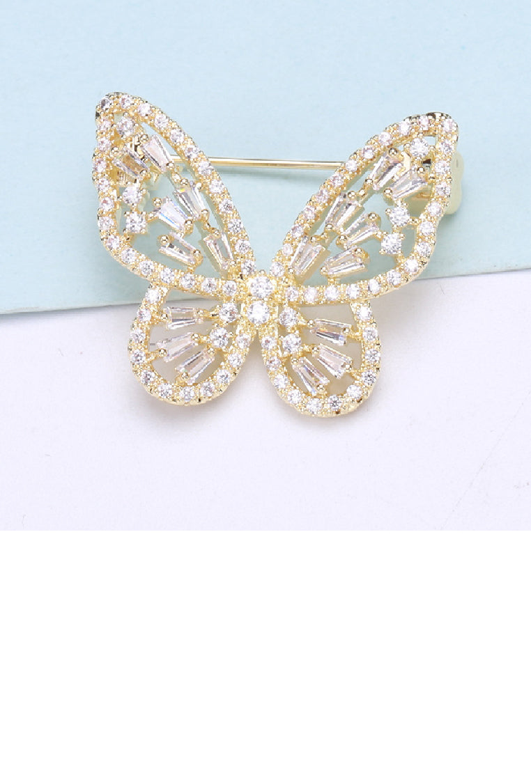Fashion and Elegant Plated Gold Hollow Butterfly Brooch with Cubic Zirconia - Luxurious Look