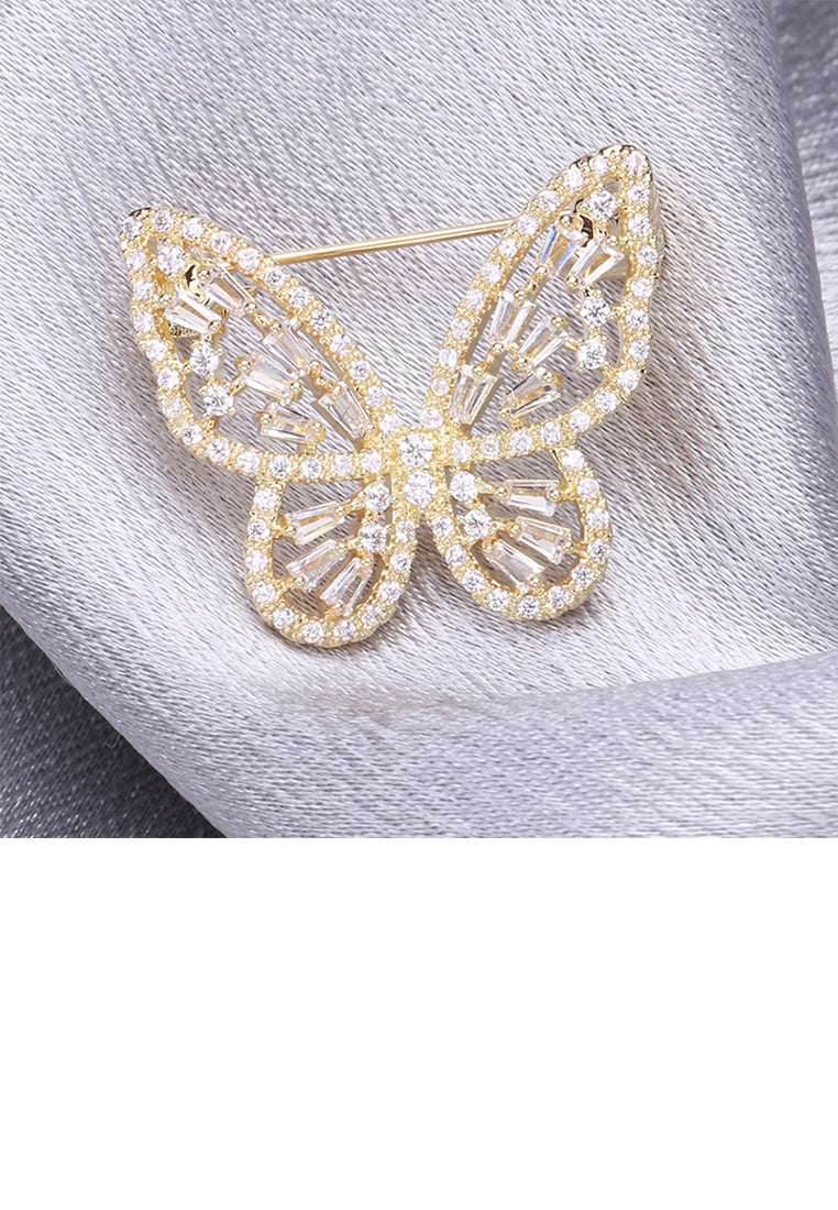 Fashion and Elegant Plated Gold Hollow Butterfly Brooch with Cubic Zirconia - Luxurious Look