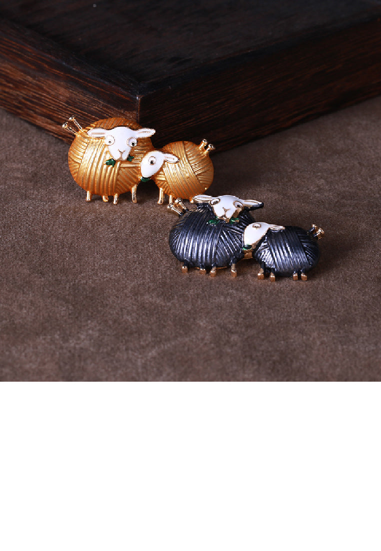 Simple and Cute Plated Gold Wool Sheep Brooch
