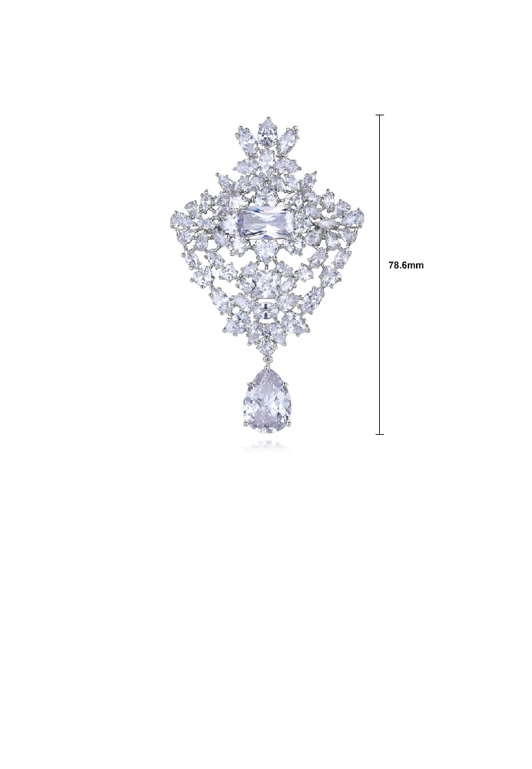 Fashion Temperament Geometric Floral Brooch with Cubic Zirconia - Luxurious Look