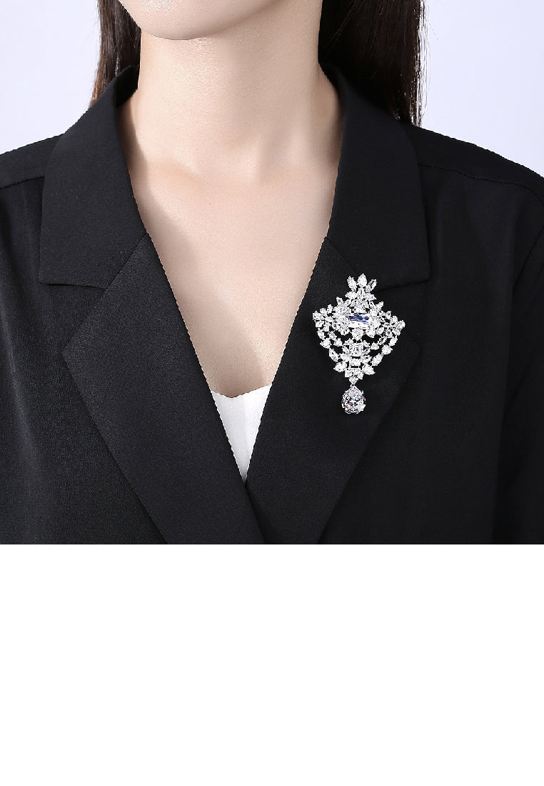 Fashion Temperament Geometric Floral Brooch with Cubic Zirconia - Luxurious Look