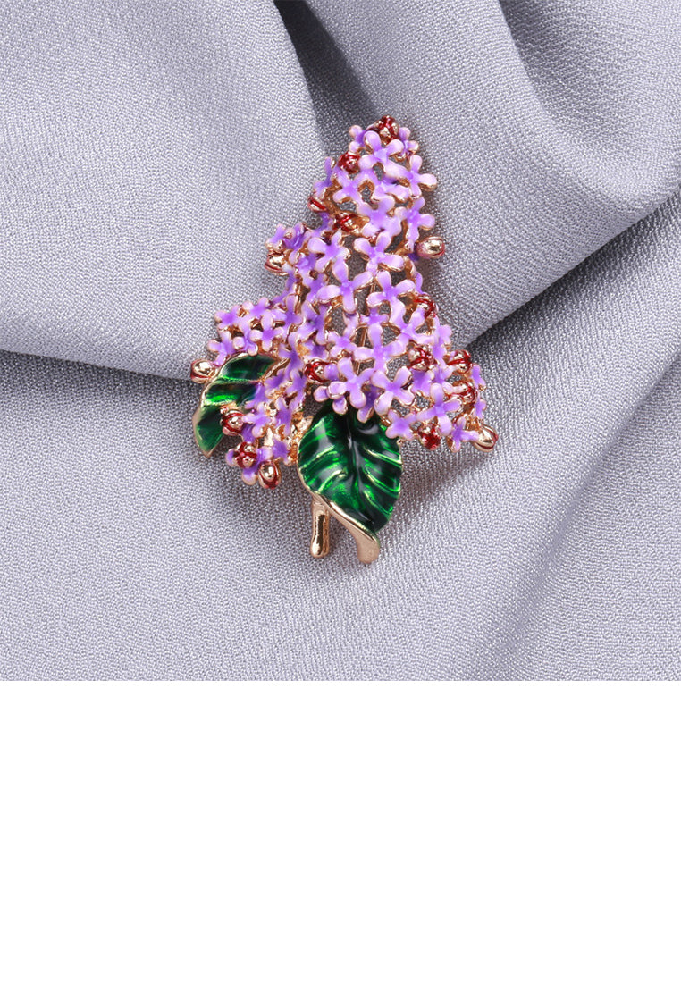 Fashion Elegant Plated Gold Enamel Purple Flower Brooch