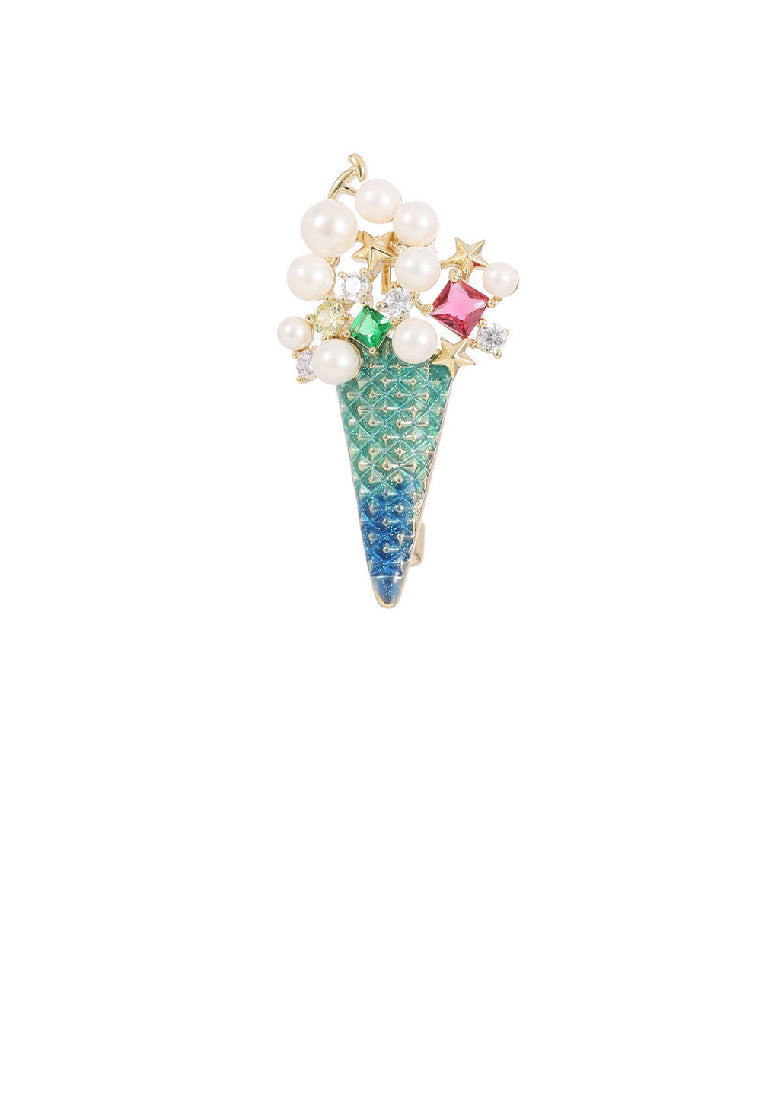 Simple Sweet Plated Gold Ice Cream Imitation Pearl Brooch with Cubic Zirconia - Luxurious Look