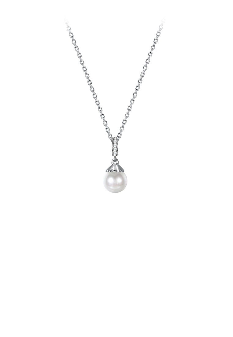 Simple 925 Sterling Silver Fashion Pearl Pendant with Necklace - Luxurious Look