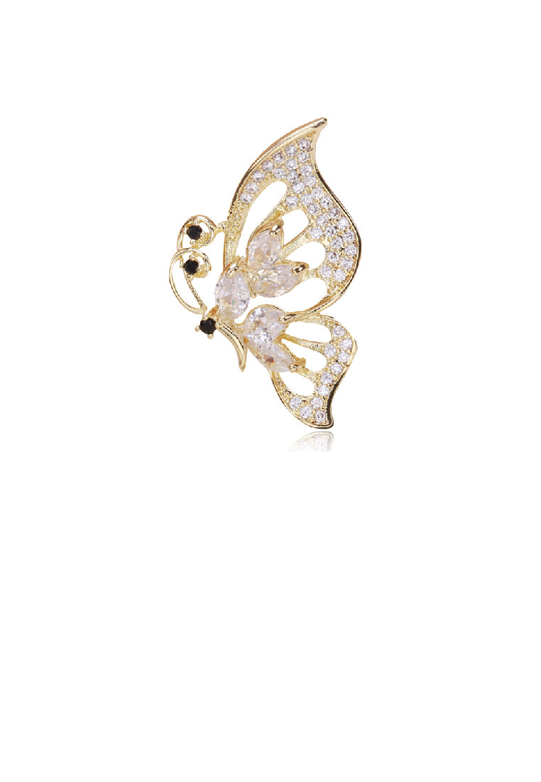 Simple and Elegant Plated Gold Hollow Butterfly Brooch with Cubic Zirconia - Luxurious Look