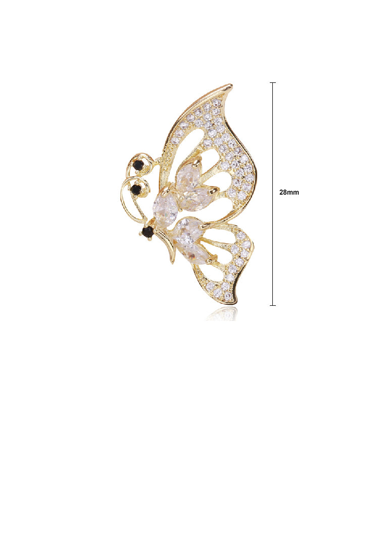 Simple and Elegant Plated Gold Hollow Butterfly Brooch with Cubic Zirconia - Luxurious Look