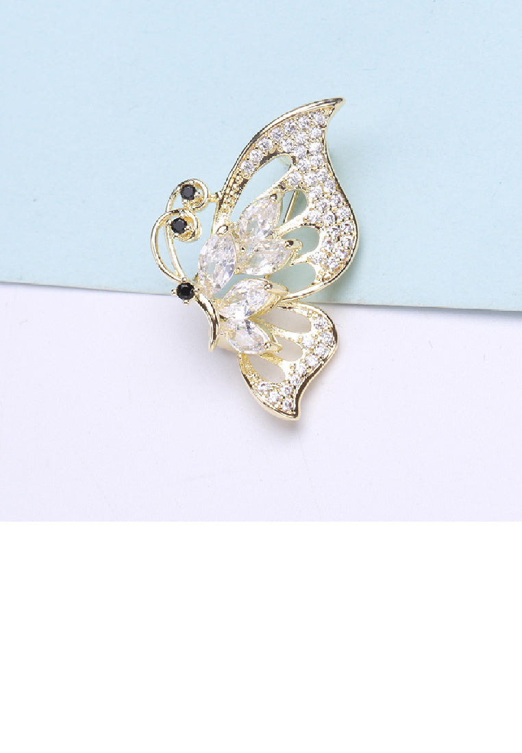 Simple and Elegant Plated Gold Hollow Butterfly Brooch with Cubic Zirconia - Luxurious Look