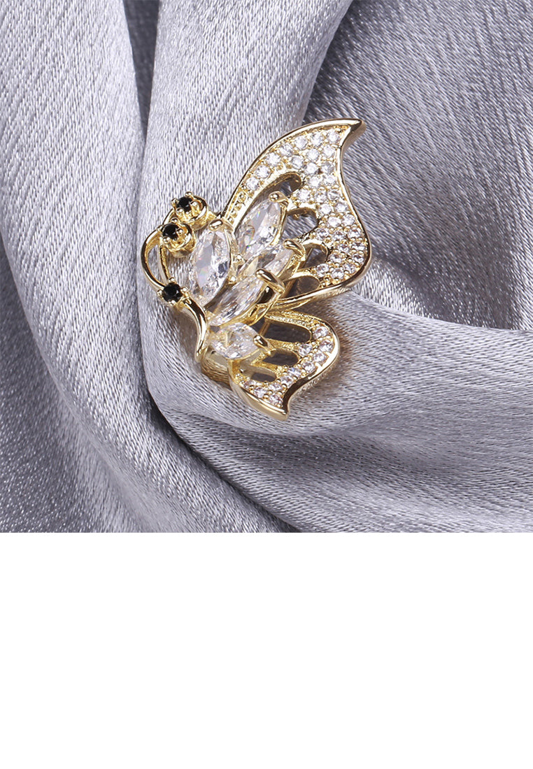 Simple and Elegant Plated Gold Hollow Butterfly Brooch with Cubic Zirconia - Luxurious Look