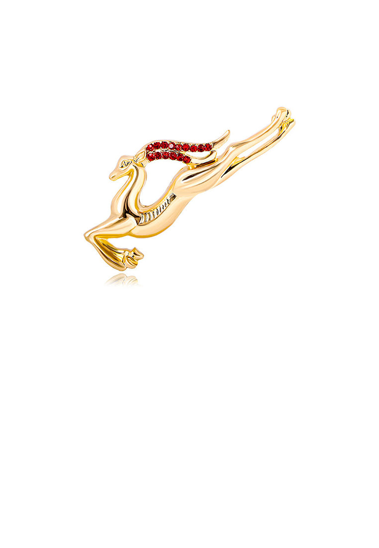 Simple Cute Plated Gold Christmas Elk Brooch with Cubic Zirconia - Luxurious Look