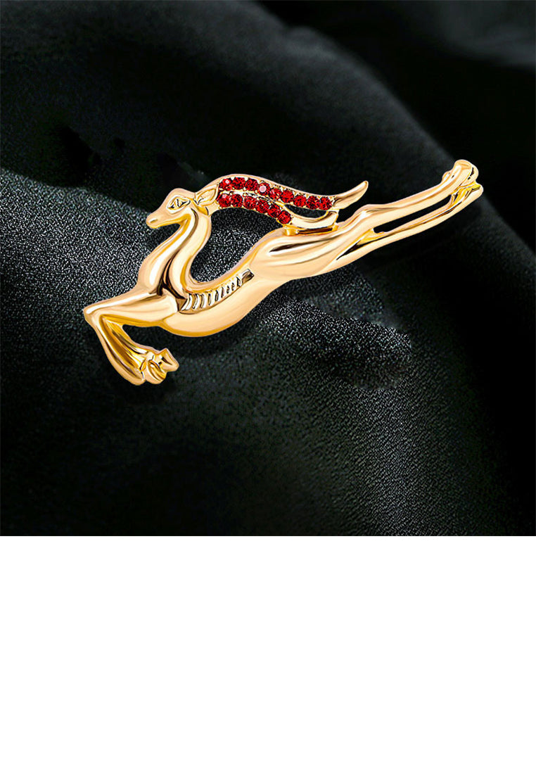 Simple Cute Plated Gold Christmas Elk Brooch with Cubic Zirconia - Luxurious Look