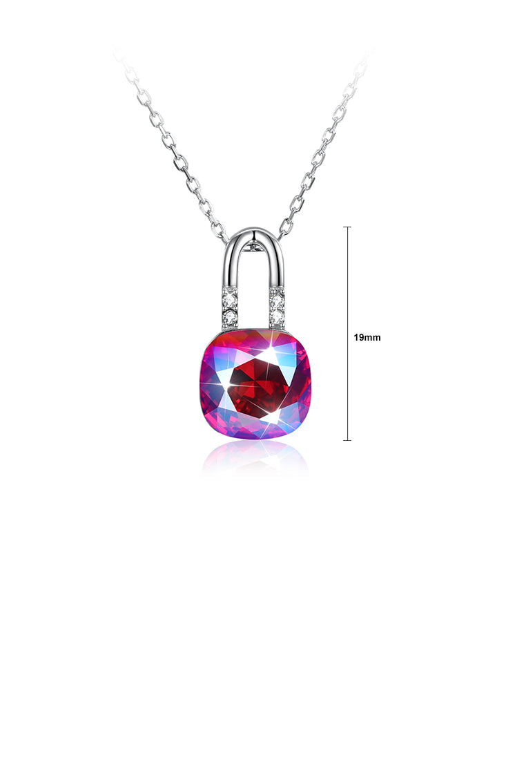 925 Sterling Simple Elegant Fashion Lock Shape Pendant Necklace with Red and Multicolor Austrian Element Crystal - Vibrant Color