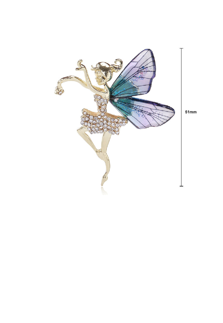 Fashion Elegant Plated Gold Flower Fairy Purple Wings Brooch with Cubic Zirconia - Luxurious Look