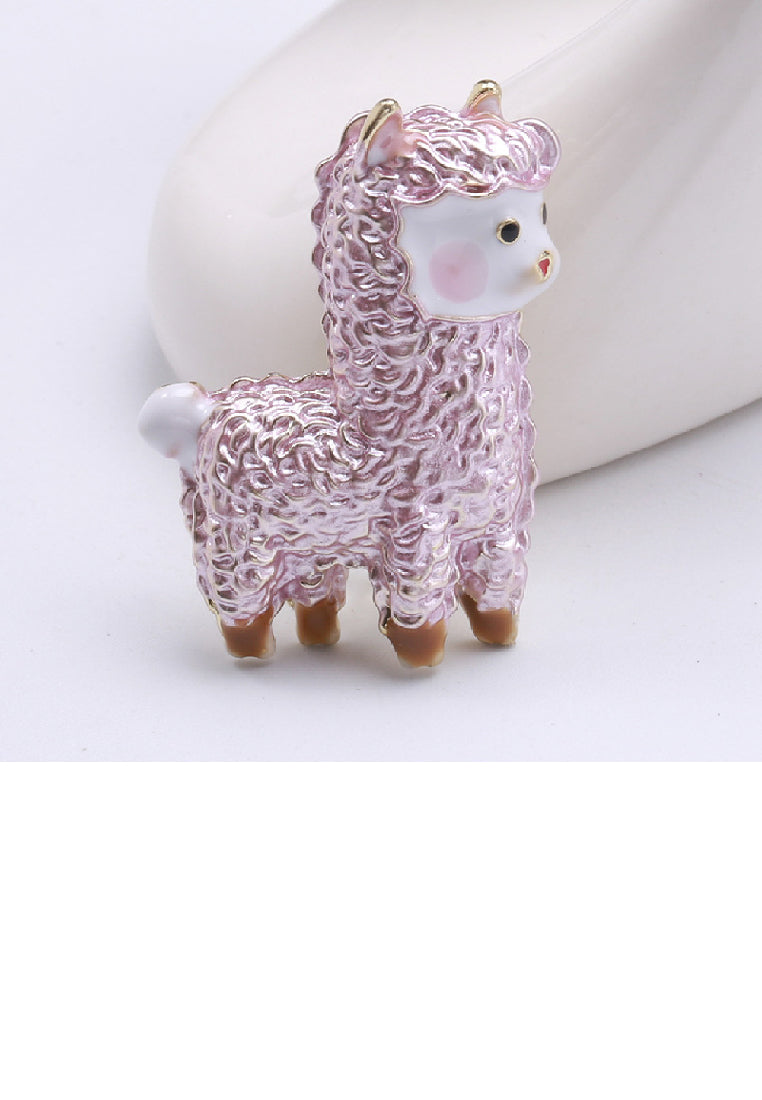 Fashion Lovely Plated Gold Enamel Pink Sheep Brooch - Vibrant Color