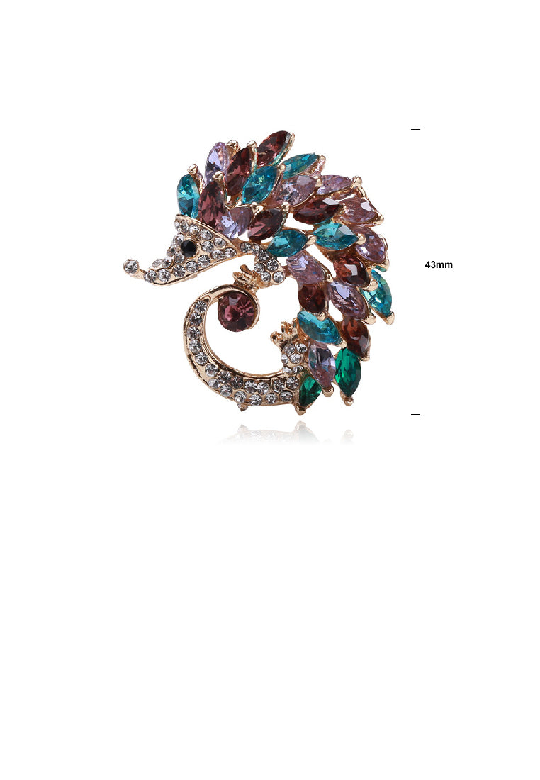 Lovely Brilliant Plated Gold Hedgehog Brooch with Colored Cubic Zirconia - Luxurious Look