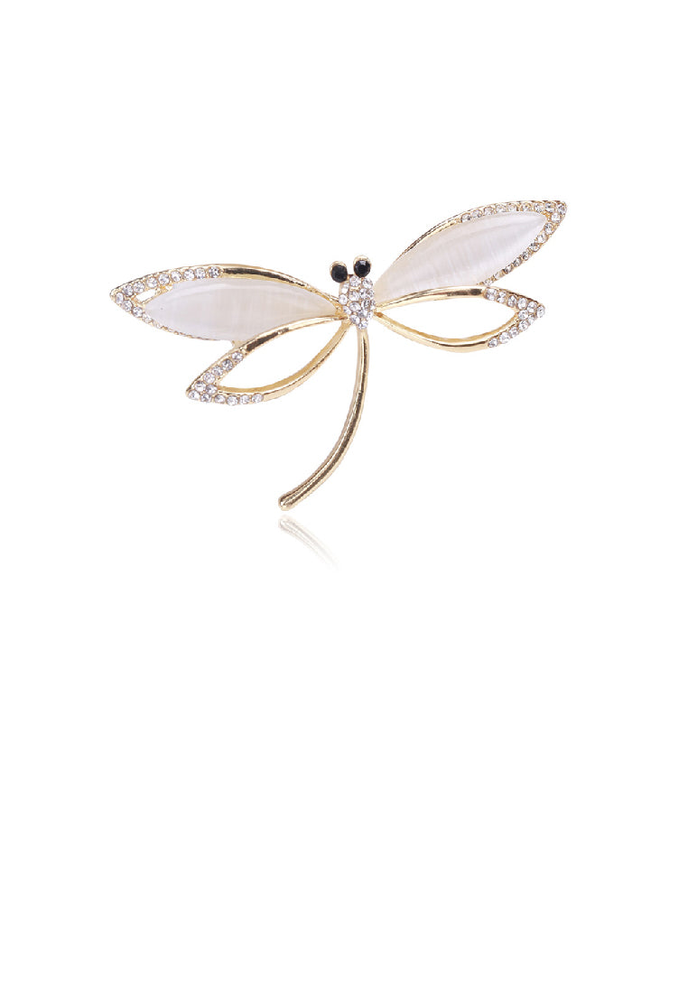 Fashion Simple Plated Gold Dragonfly Opal Brooch with Cubic Zirconia - Luxurious Look