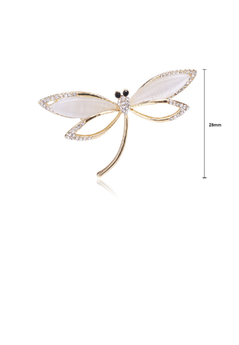 Fashion Simple Plated Gold Dragonfly Opal Brooch with Cubic Zirconia - Luxurious Look