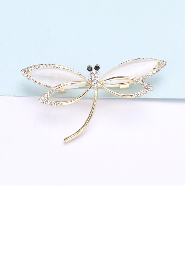 Fashion Simple Plated Gold Dragonfly Opal Brooch with Cubic Zirconia - Luxurious Look