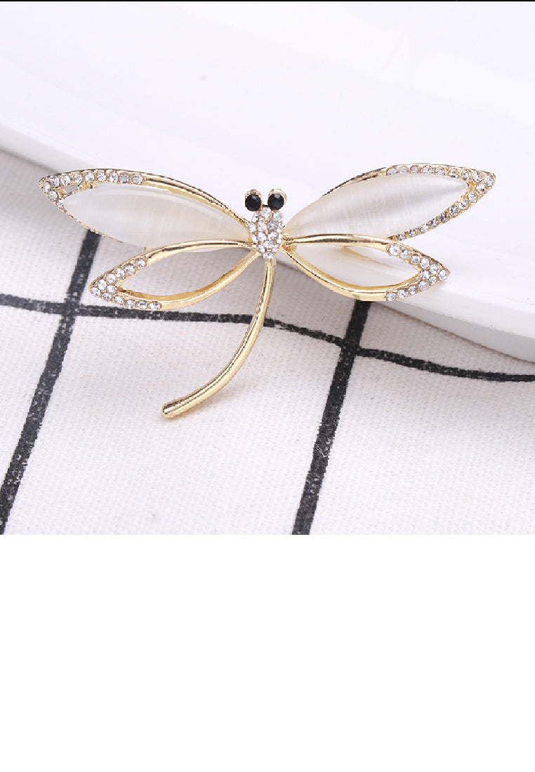 Fashion Simple Plated Gold Dragonfly Opal Brooch with Cubic Zirconia - Luxurious Look
