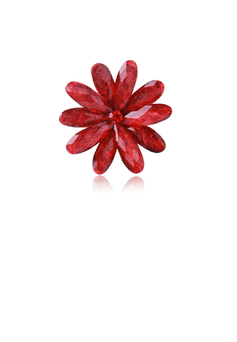 Fashion and Elegant Red Flower Brooch with Cubic Zirconia - Luxurious Look - Vibrant Color