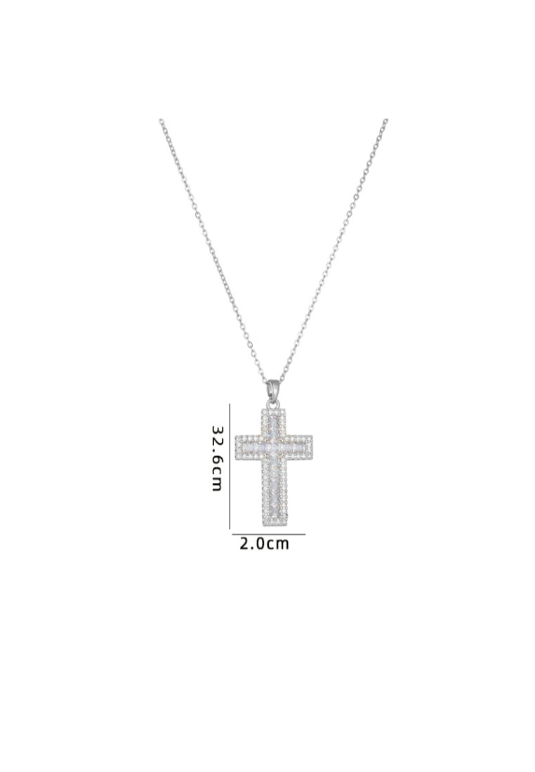 Fashion Classic Cross Pendant with Cubic Zirconia and Necklace - Luxurious Look