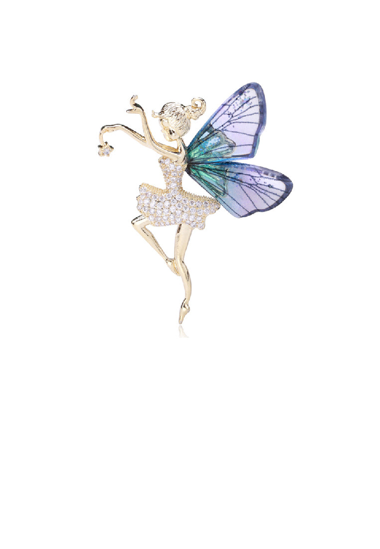 Fashion Personality Plated Gold Butterfly Flower Fairy Brooch with Cubic Zirconia - Luxurious Look