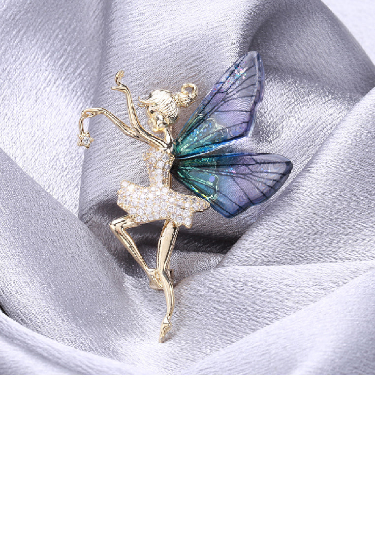 Fashion Personality Plated Gold Butterfly Flower Fairy Brooch with Cubic Zirconia - Luxurious Look