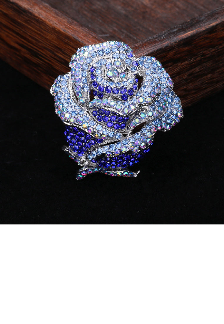 Elegant Brilliant Rose Brooch with Blue Cubic Zirconia - Luxurious Look