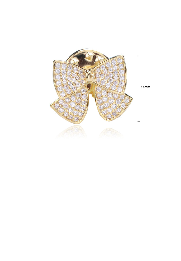 Simple Sweet Plated Gold Ribbon Brooch with Cubic Zirconia - Luxurious Look