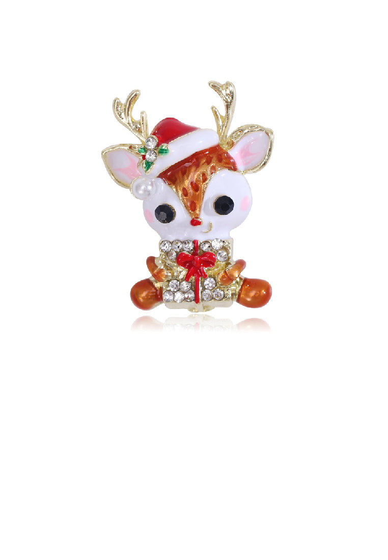 Fashion Cute Plated Gold Christmas Elk Brooch with Cubic Zirconia - Luxurious Look