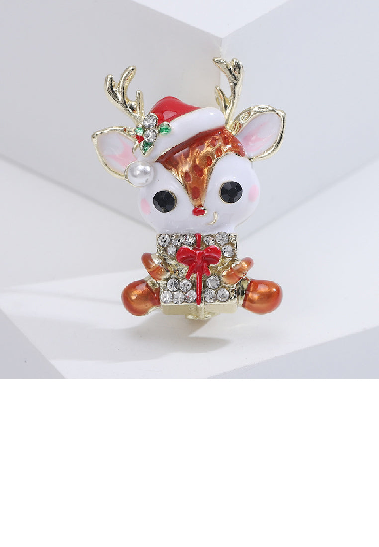 Fashion Cute Plated Gold Christmas Elk Brooch with Cubic Zirconia - Luxurious Look